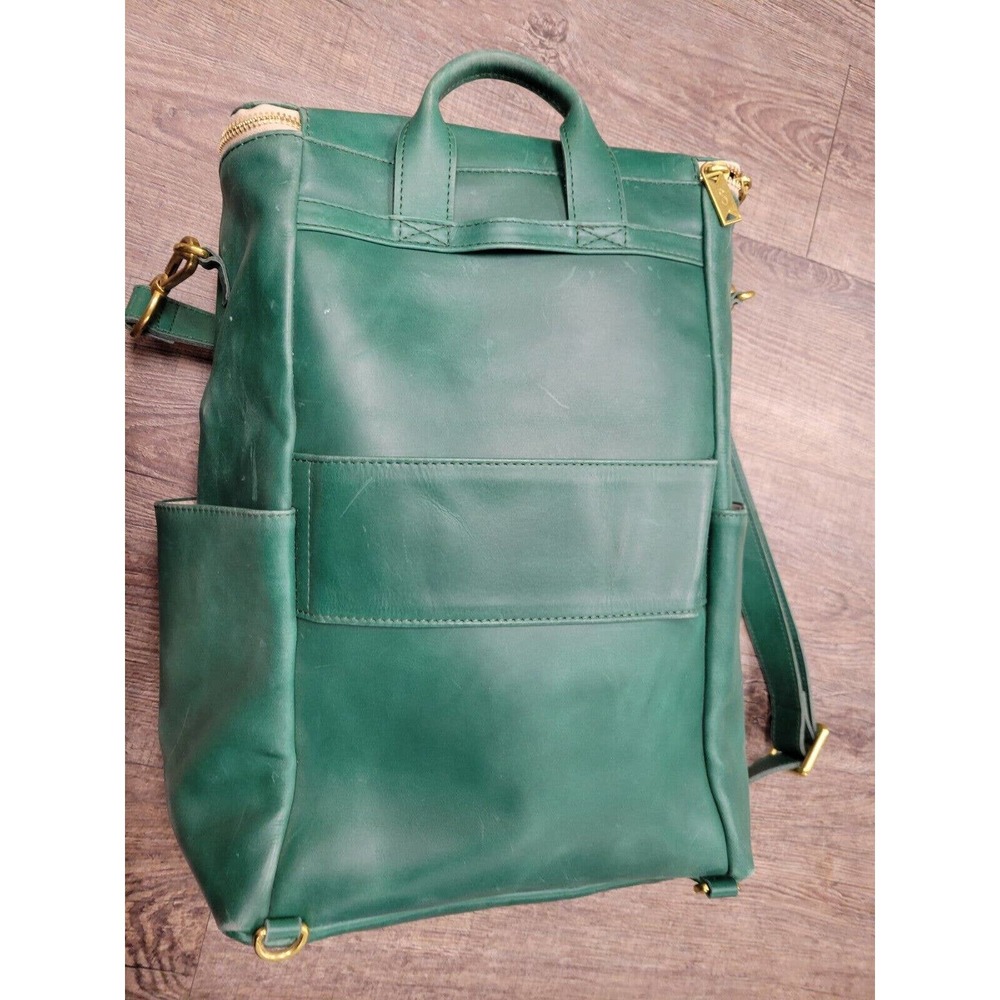 Sseko Designs Genuine Leather Green Crescent Convertible Crossbody Backpack Purs - Picture 7 of 9